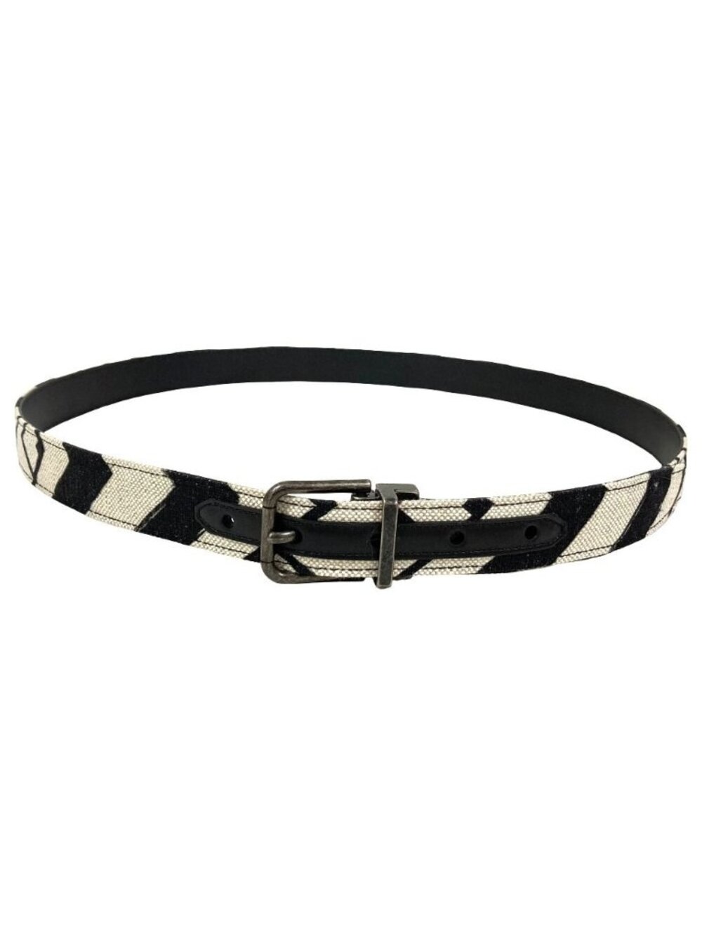 Dolce & Gabbana D&G All Over Pattern Canvas Leather Belt 105 Black Ivory